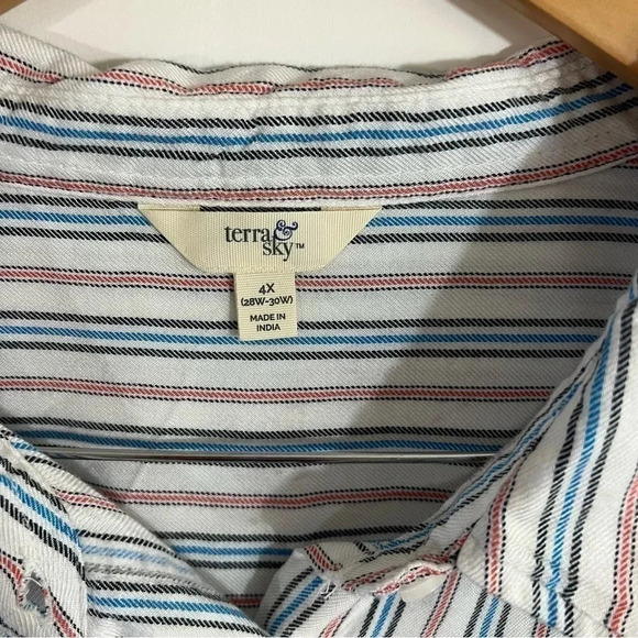 Terra & Sky Striped Button Up Shirt 4X Multicolor Collared Long Sleeves Plus Top - Picture 4 of 4
